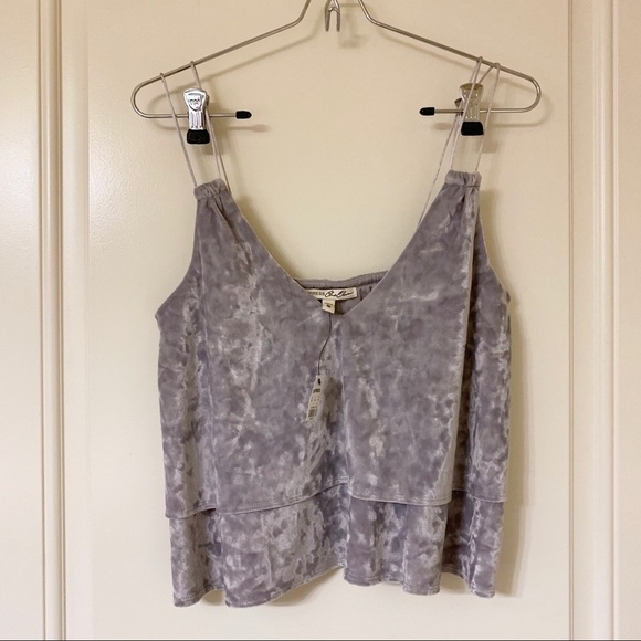 Express Grey Lavender Crushed Velvet Peplum Ruffle Cami - Picture 2 of 3
